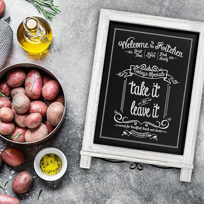 Rustic Whitewash Tabletop Chalkboard Sign/Hanging Magnetic Wall Chalkboard/Small Countertop Chalkboard Easel/Kitchen Countertop Memo Board / 12" x 17" in. Weddings, Birthdays, Baby Announcements