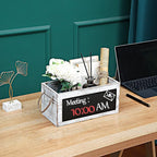HoreZer Wood Mail Holder Box,Decorative Mail Organizer Box Countertop,Letter Holder Box for Desk with Chalkboard & Rope Handles,Rustic Desk Mail Organizer Home Office(White)