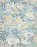 GENIMO Washable Area Rugs for Living Room, 8x10 Modern Non Slip Rugs, Low Pile Lightweight Soft Print Rug for Bedroom, Dining Room, Home Office, Washed Orange Blue
