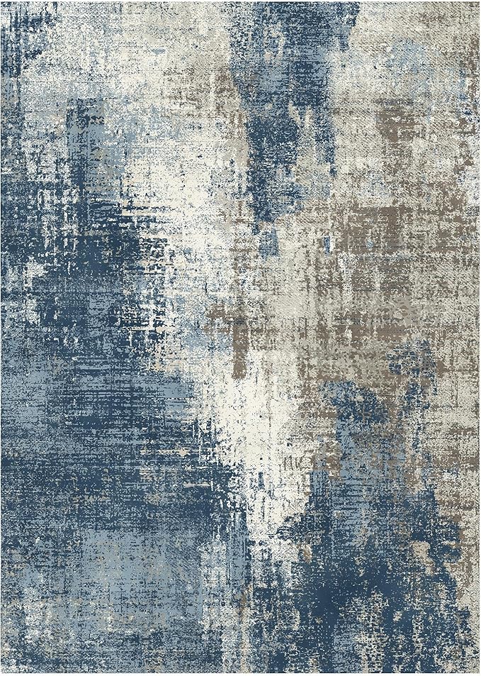 GENIMO Washable Area Rugs for Living Room, 10x12 Modern Non Slip Rugs, Low Pile Lightweight Soft Print Rug for Bedroom, Dining Room, Home Office, Washed Slate Blue