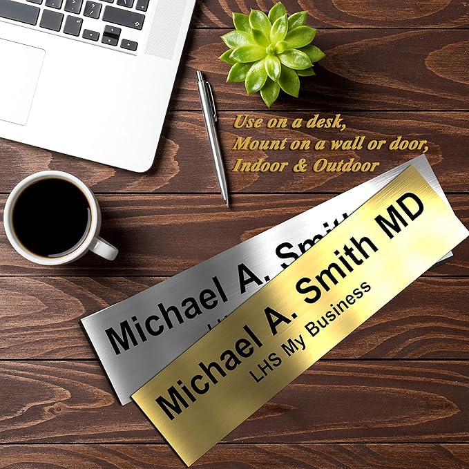 Engraved Name Plates for Door Sign Personalized Black Plastic Plaque with Red Letters - Made in USA 2x12 B19