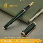 BEILUNER Racing Green Fountain Pen,Stunning Luxury Pens with 24K Gold Finish, Gorgeous 24K Gilded Nib(Medium), Fancy Pen Gift for Men&Women -Ink Converter-Christmas, Office,Fancy,Nice Pen for Writing