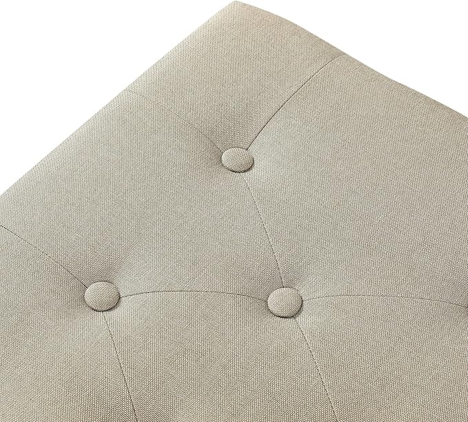 Decent Home 24" Storage Ottoman, Fabric Ottoman Foot Rest Stool with Hinged Lid, Tufted Rectangle Upholstered Footstool, Load up to 350 lb, for Living Room, Bedroom, Dorm, Beige, Bronze Rivets