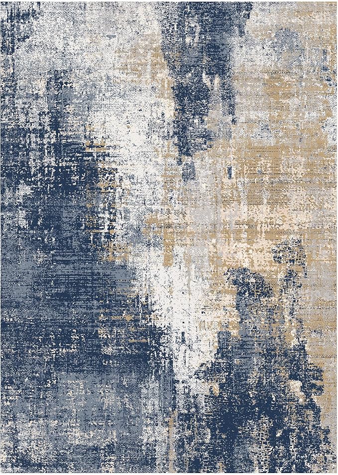 GENIMO Washable Area Rugs for Living Room, 8x10 Modern Non Slip Rugs, Low Pile Lightweight Soft Print Rug for Bedroom, Dining Room, Home Office, Washed Navy Blue