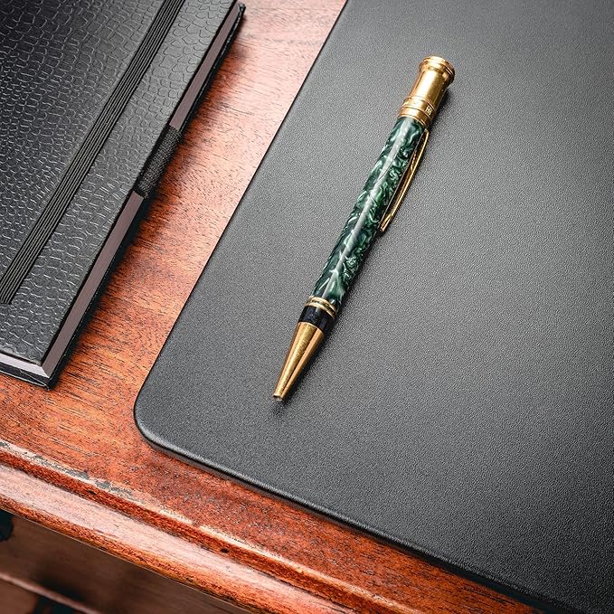 Dacasso 24" x 19" Black Leatherette Luxury Desk Pad Blotter w/Out Side Rails for Writing - Executive Desk Surface Protector & Essential Office Decor