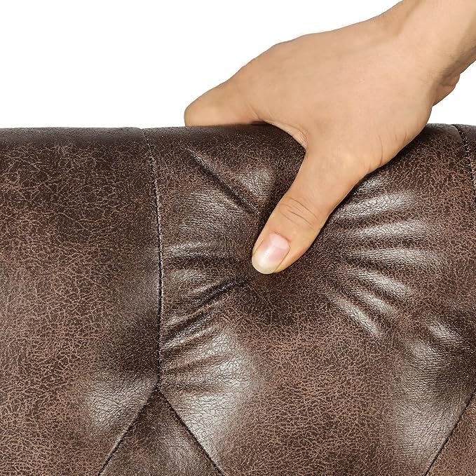 Decent Home 24'' Leather Ottoman with Storage Rectangle Foot Rest Ottomans Stool for Living Room(Brown,Leather Texture)