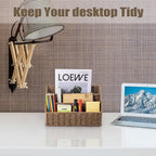 DINGTAI Woven Mail Organizer, Mail Organizer Countertop, Natural Tabletop Mail Holder, Rattan Desk Organizer, Boho Office Desk Accessories, Mail Basket for Bill Mail Papers Letters(Brown)