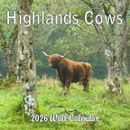 2026 Highland Cows Monthly Wall Calendar | Cute Animals Calendar 2025-2026