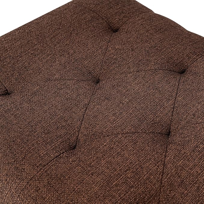 Decent Home 24" Storage Ottoman, Fabric Ottoman Foot Rest Stool with Hinged Lid, Tufted Rectangle Upholstered Footstool, Load Up to 350 lb, for Living Room, Bedroom, Dorm, Coffee Brown