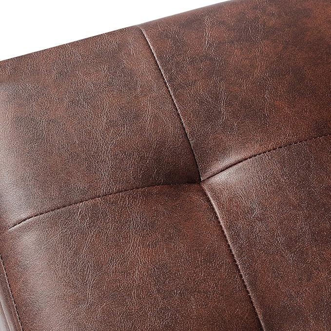 Adeco Small Faux Leather Storage Ottoman Bench with Wood Legs, Square Red & Brown PU Cube Foot Stool, Upholstered Button Tufted Vanity Chair with Hinged Lid for Living Room, Bedroom, Dorm