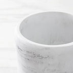 QL DESIGN Bathroom Trash Can - Decorative Wastebasket Finished in Resin, Beautiful Marble Look, Modern Round Waste Basket for Bathroom, Powder Room Or Living (Marble Style), white
