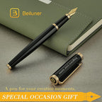 BEILUNER Black Personalized Fountain Pen,Stunning Luxury Lacquer,24K Gilded Nib(Fine),Gorgeous 24K Gold Finish, Ink Converter,Fancy Office Gift for Men&Women-Elegant, Graduation,Nice Pens for Writing