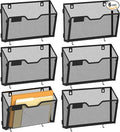 YINGHUA 6 Pack Mesh File Holders Wall Mounted - Durable Metal Hanging Organizer with Hooks - 12.6 Inch Vertical Wall Baskets for Mail Papers Office Home and School Storage - Black