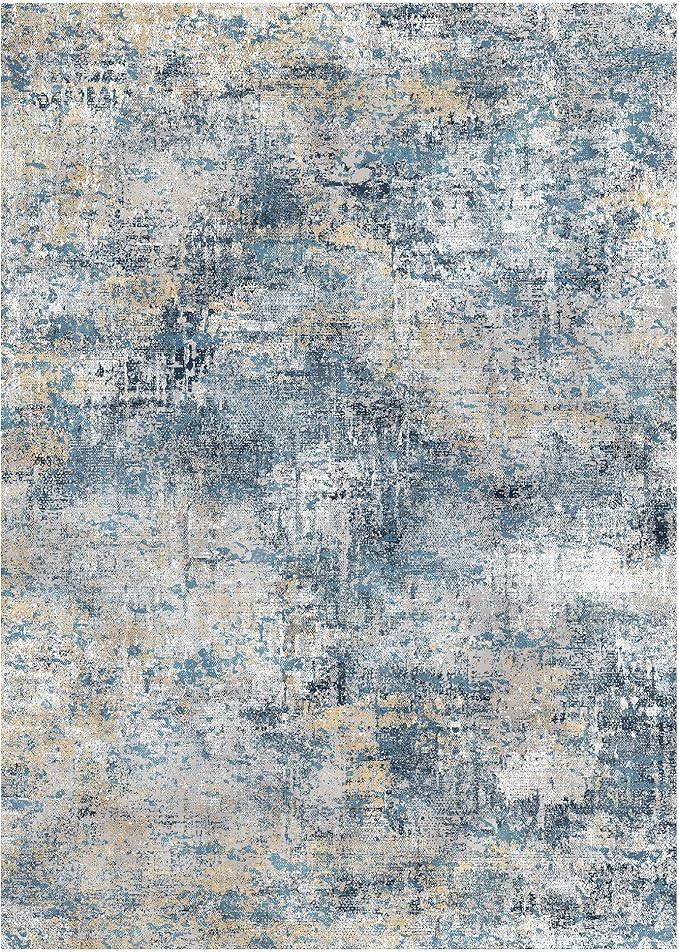 GENIMO Washable Area Rugs for Living Room, 8x10 Modern Non Slip Rugs, Low Pile Lightweight Soft Print Rug for Bedroom, Dining Room, Home Office, Washed Royal Blue