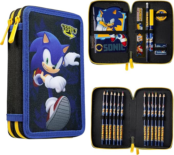 SONIC THE HEDGEHOG Pencil Case for Kids Stationery Set Pens Colored Pencils Mini Notebook School Supplies Gamer Gifts for Boys